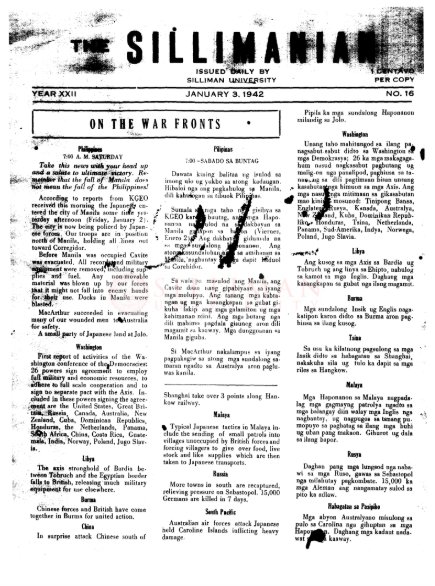 Thumbnail for The Sillimanian (Year XXII, No. 16, January 3, 1942 – Year XXII, No. 94, April 9, 1942)