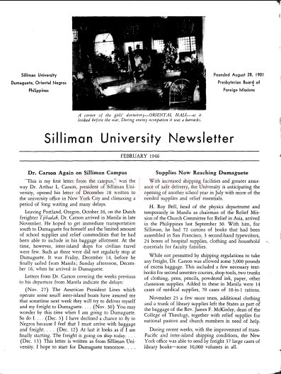 Thumbnail for Silliman University Newsletter, February 1946
