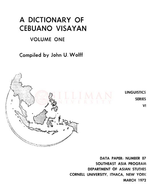 Thumbnail for A dictionary of Cebuano Visayan, Volume One: A-K