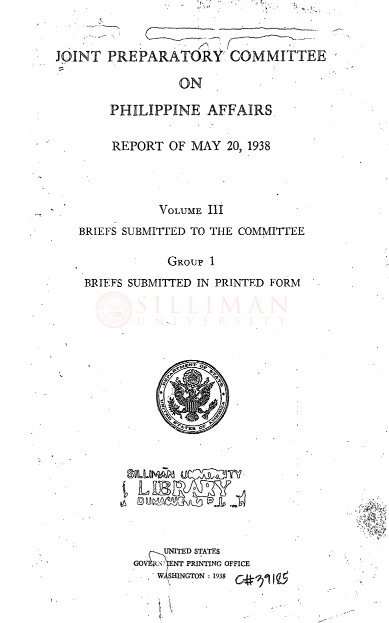 Thumbnail for Briefs submitted to the Committee, Group 1: briefs submitted in printed form (Joint Preparatory Committee on Philippine Affairs Report of May 20, 1938, Volume III)