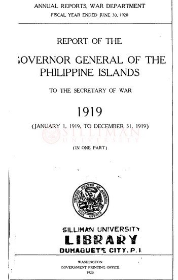 Thumbnail for Report of the Governor General of the Philippine Islands to the Secretary of War, 1919 (January 1 to December 31, 1919).