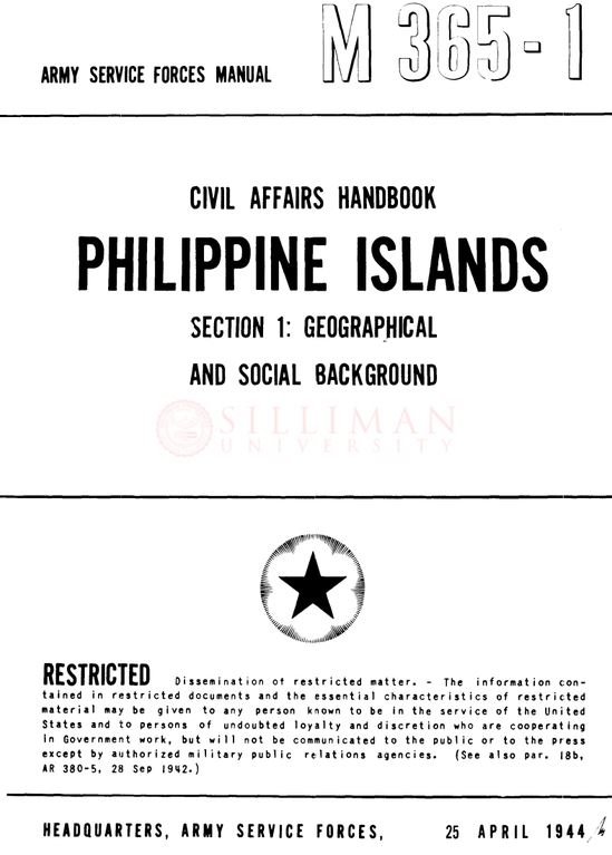 Thumbnail for Civil affairs handbook, Philippine Islands, section 1: geographical and social background