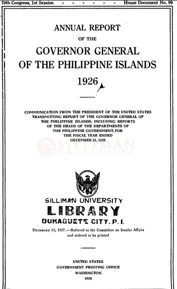 Thumbnail for Annual Report of the Governor General of the Philippine Islands 1926