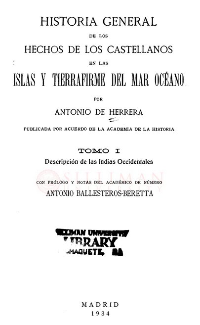 Thumbnail for Historia General de los Hechos de los Castellanos en las Islas y Tierrafirme del Mar Océano (Tomo I: Descripción de las Indias Occidentales)