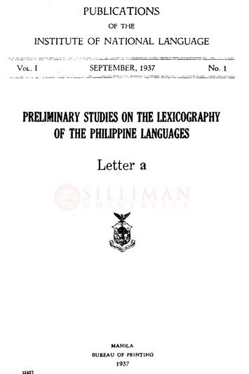 Thumbnail for Preliminary studies on the lexicography of the Philippine languages: letter a