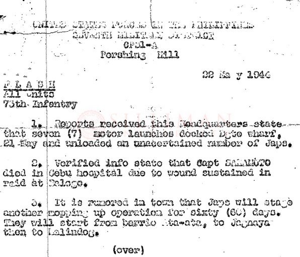 Thumbnail for Flash intelligence report to 75th Infantry on Japanese activity and rumors