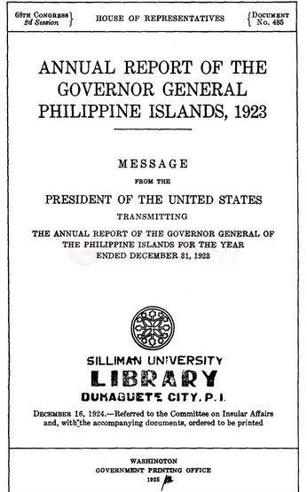 Thumbnail for Annual Report of the Governor General of the Philippine Islands for the Year Ended December 31, 1923, Transmitted to the U.S. Congress