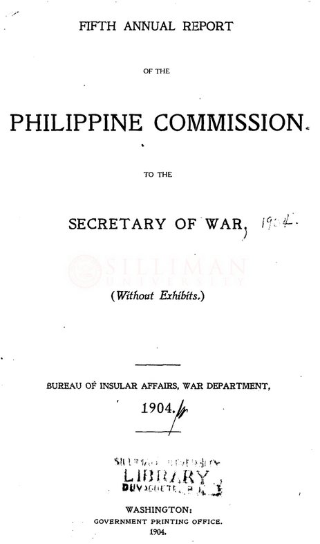 Thumbnail for Fifth annual report of the Philippine commission, to the Secretary of War (without exhibits)