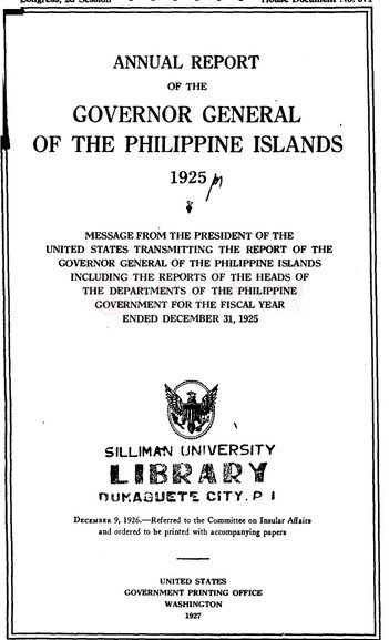 Thumbnail for Annual Report of the Governor General of the Philippine Islands, 1925