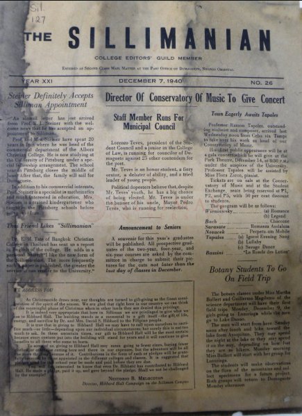 Thumbnail for The Sillimanian (Year XXI, No. 26, December 7, 1940 & Vol. II, No. 22, June 21, 1947 Alumni Issue)