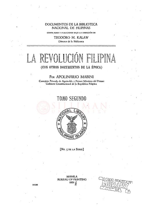 Thumbnail for La revolución Filipina: con otros documentos de la época, Tomo Segundo [The Philippine Revolution (With Other Documents of the Period), Volume Two]