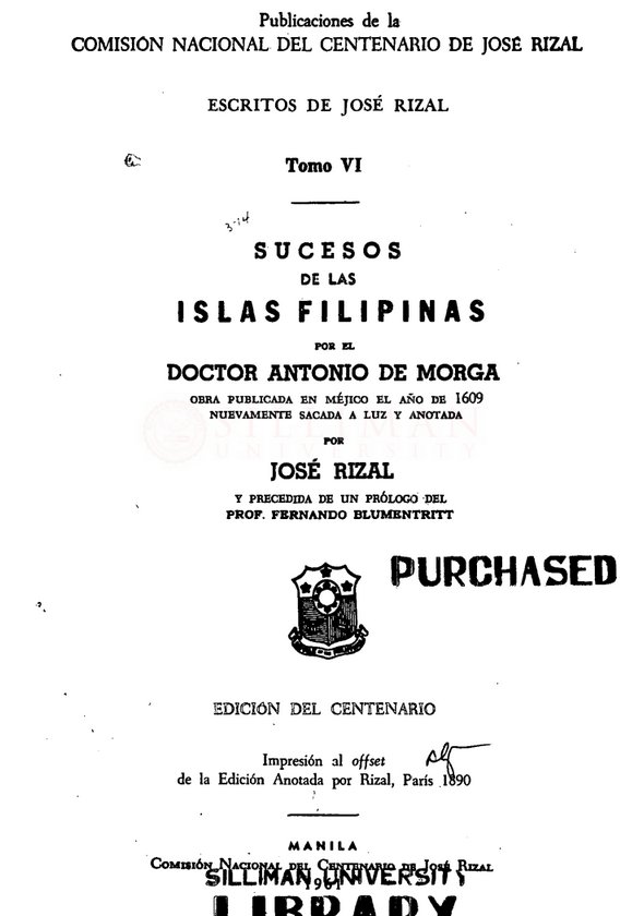 Thumbnail for Sucesos de las Islas Filipinas (Events in the Philippine Islands), Annotated Edition by José Rizal (Centennial Reprint)