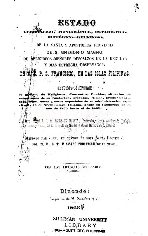 Thumbnail for Estado geográfico, topográfico, estadístico, histórico-religioso, de la santa y apostólica provincia de S. Gregorio Magno