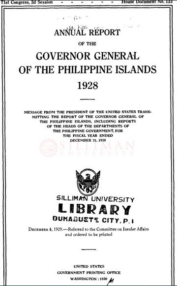 Thumbnail for Annual Report of the Governor General of the Philippine Islands 1928